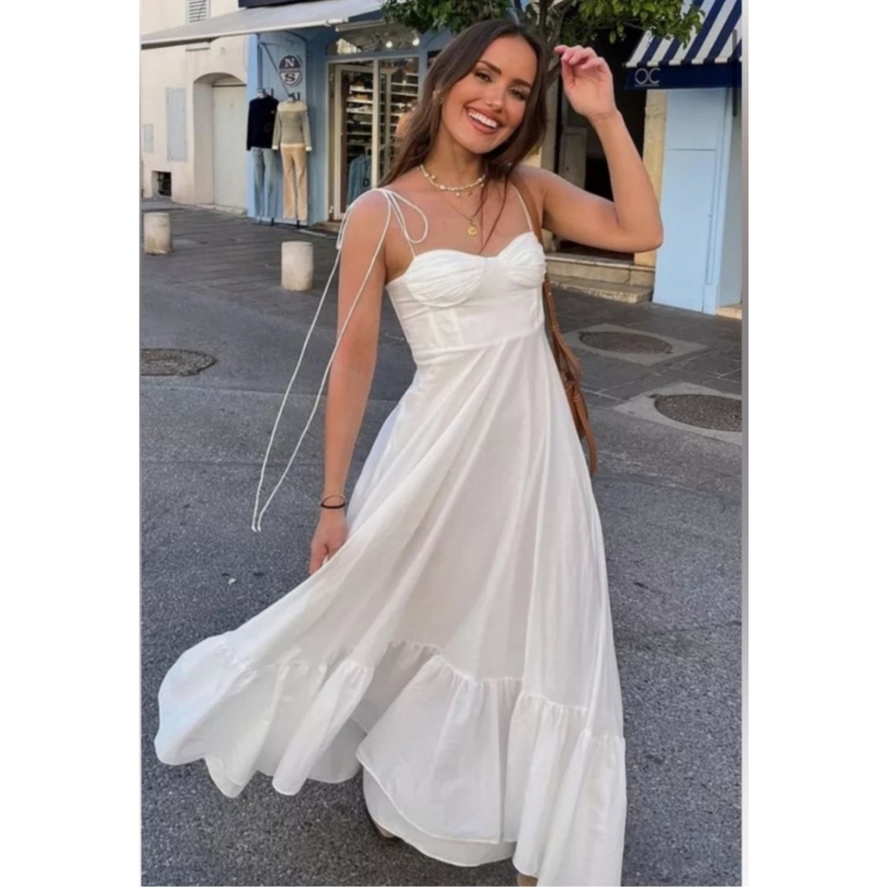 Zara ZW Collection white ruffled poplin long maxi dress